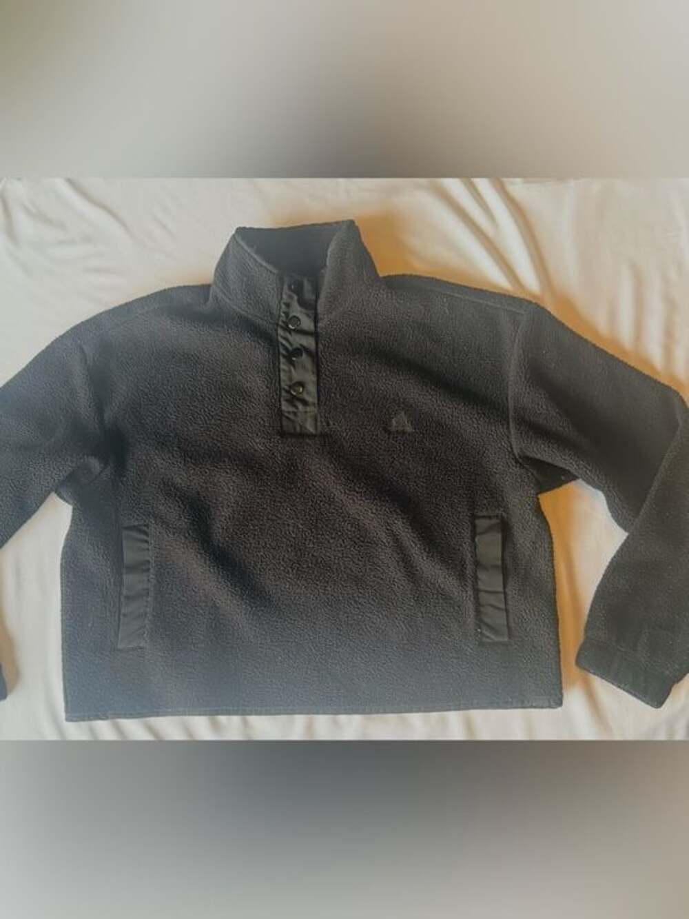 Adidas Cropped Sherpa Fleece Pullover Black Snap Mock Neck — Women's Size Large